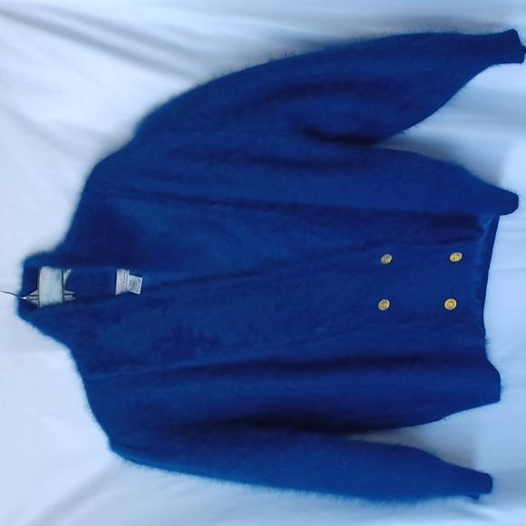 Celan of California cardigan fuzzy blazer, size L, Blue, lined - Picture 1 of 7